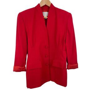 Vintage Casual Corner Red Womens Blazer With Button Closure Petite Size 10